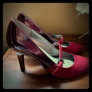 Red wine suede & patent leather Mary Janes